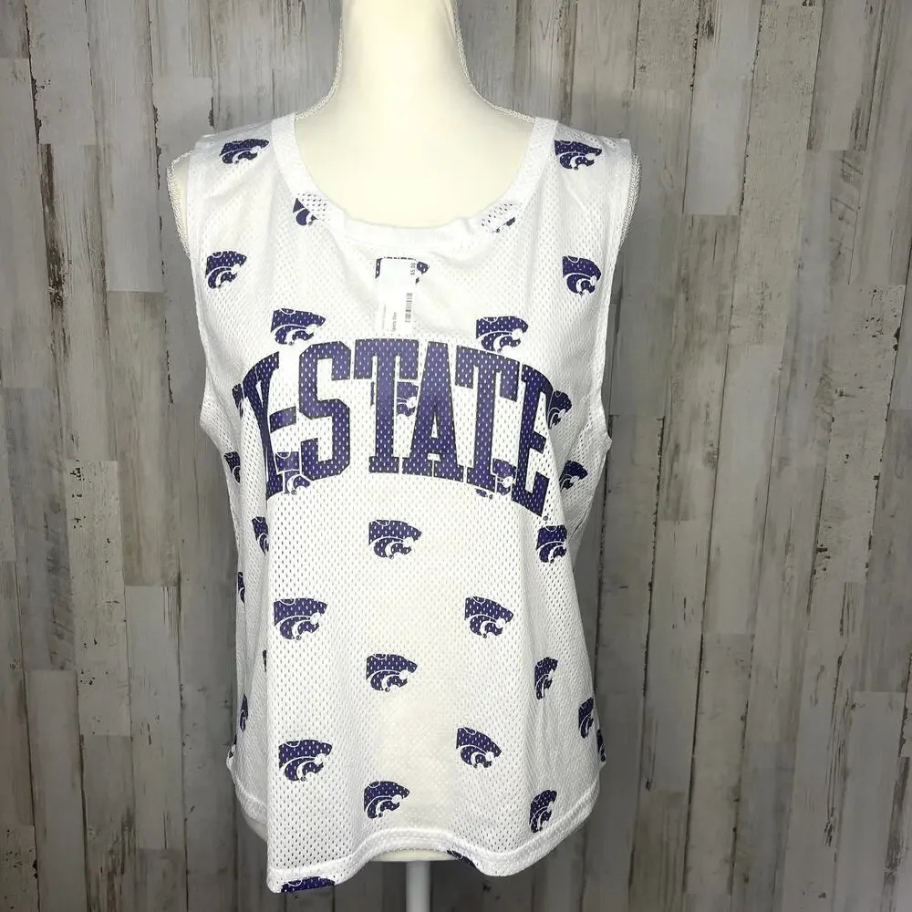 NWT NCAA Kansas State Wildcats Women's Small White Mesh All Over Print‎ Tank Top